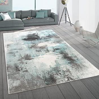 Alfombra Salón Pelo Corto Vintage Moderno Color Pastel Abstracto Gris Turquesa 80x150 cm