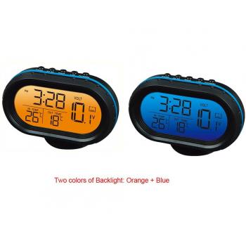Yosoo 12V Termómetro digital del voltímetro del reloj de alarma del monitor, multifuncional Autometer voltaje del reloj de congelación Medidor de temperatura, medidor de detector de reloj LCD monitor de la batería Pantalla LED
