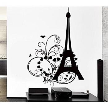 GGWW Wall Stickers Vinyl Decal Eiffel Tower And Flowers Paris France Vacation Decor