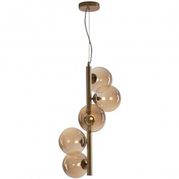 Lámpara colgante de techo Multi Latón Satinado con 5 bombillas y difusores champagne, 183cm