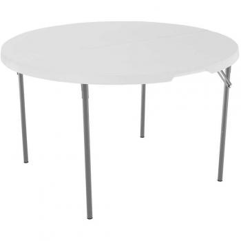 Lifetime 280064 Light Commercial Fold-In-Half Round Table, 4 Feet, White Granite