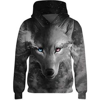 Freshhoodies Moda Diseño Sudadera con Capucha Navidad Fiestas Infantil Diseño Animal Chula 3D Lobo Impresión Sudadera Deportiva Casual para Niños Chicos Gris 6-7 Años