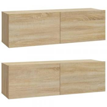 Mueble TV de pared 2 piezas roble Sonoma diseño clásico madera de ingeniería con amplio almacenamiento 100 x 30 x 30 cm
