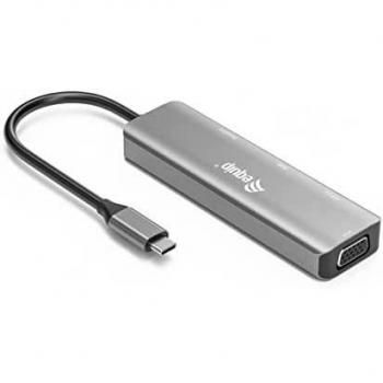Equip 133485 Adaptador Gráfico USB-C a HDMI/DisplayPort/VGA, 4K Ultra HD, USB 2.0 Tipo A, Negro y Plata