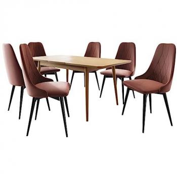 Conjunto de Comedor Racine 125, Mesa Rectangular y 6 Sillas, Magic Velvet Negro, 76x80x140cm