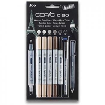 COPIC Ciao Juego De 5 + 1, Tonos De Gríses Cálidos, Negro