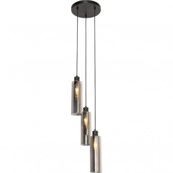 Lámpara colgante moderna negra con cristal ahumado de 3 luces, dimensiones 30 x 160 cm