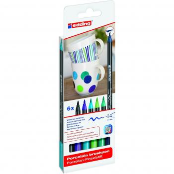 edding 4200 porcelain brush pen - black, violet, 3x blue, green, - 6 pens - brush tip 1-4 mm - painting and decorating ceramics, porcelain - dishwasher-safe, lightfast ink, quick-drying - felt-tip pen