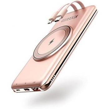 Power Bank Wireless Magnética KOOSEED, Bateria Externa 10000mah Integrada 2 Cables de 4 Salidas
