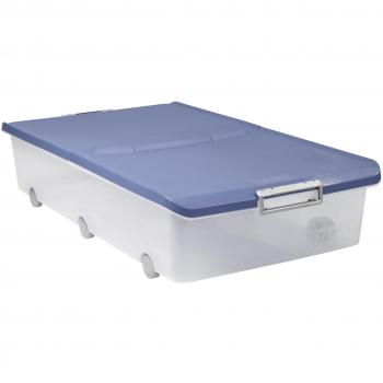 Caja de Almacenamiento Multiusos Tatay con Tapa, Bajo Cama, 63L Capacidad, Equipada con Asas y Ruedas, Fabricada en Polipropileno Libre de BPA, Color Azul Paloma, Dimensiones 45 x 77 x 18 cm