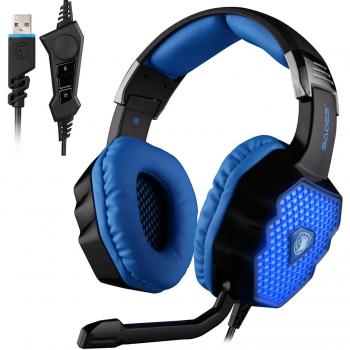 Sades A70 7.1 de Sonido Envolvente estéreo PC Gaming Headset Auriculares Diadema con micrófono de Alta fidelidad de Control Remoto del Enchufe USB respiración Fresca Luces LED