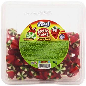 Gominolas Rellenas Vidal Konos Twist 960 g - Caramelos de goma rellenos sin gluten y sin grasa, disponibles en modelos de pizzas, fresones con nata y osos bears