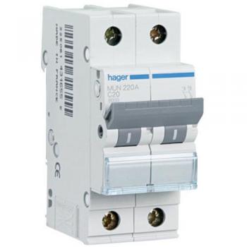 Hager MUN232A Interruptor Automático Magnetotérmico Serie MU, 2P, 32A, curva C, 6KA