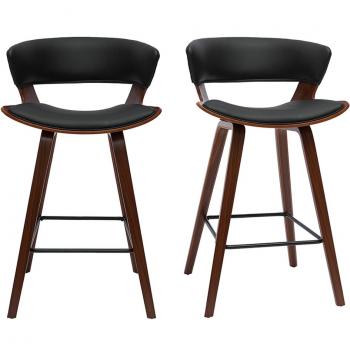 Set de 2 taburetes de cocina Miliboo diseño negro con madera oscura 65 cm Syrah