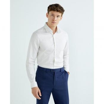 Calvin Klein Slim Fit White Printed Dress Shirt for Men - Size 4XL Long Sleeve