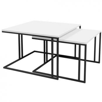 Conjunto mesa de centro angular Oswego 110, Aglomerado laminado, Blanco y Negro, 76 x 76 x 50 cm