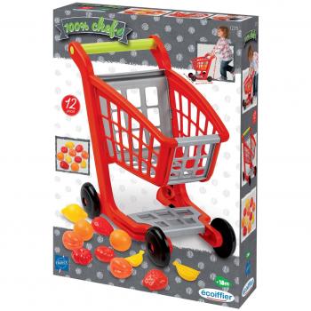 Carro de Supermercado Ecoiffier con carrito Chef Garni, incluye cesta de compra, fabricado en plástico resistente, diseño colorido y ligero, adecuado para niños a partir de 18 meses