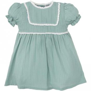 Vestido de bebé niña liso de manga corta con puntilla