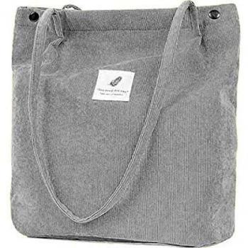 ZhengYue Bolso de Hombro Informal de Las señoras del totalizador de la Pana de Las Mujeres Bolso de Playa Reutilizable Plegable de la Playa de Las Compras Grey
