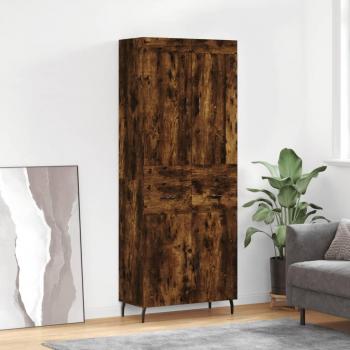 Aparador alto de madera contrachapada en roble ahumado 69,5x34x180 cm con 2 puertas y 2 cajones, mueble de almacenaje para salón, buffet y armario auxiliar