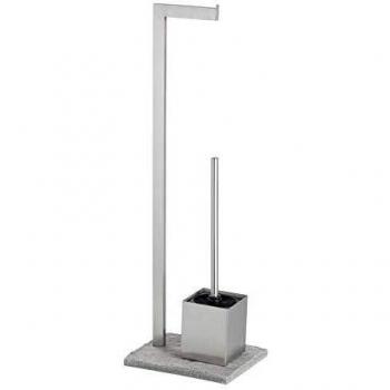 WENKO Juego de pie para el WC Granite acero inox - efecto piedra, Acero inoxidable, 23 x 73.5 x 19.5 cm, Satinado