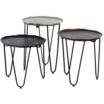 Mesa auxiliar de aluminio y hierro 40 x 40 x 51 cm con patas de horquilla negras
