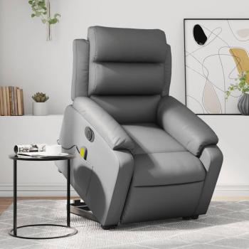 Sillón de masaje elevable eléctrico de cuero sintético en color negro, crema y gris - Sillón cómodo para dormitorio, silla relax y sofá