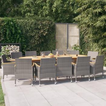 13-Piece Grey Garden Dining Set with Cushions