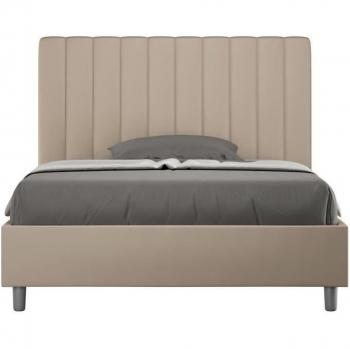 Cama Contenedor Tapizada Simil Piel 140x200 cm Color Café au Lait con Sommier y Cofre
