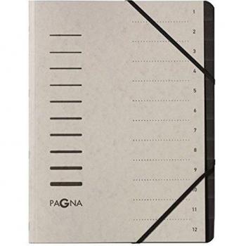 Carpeta organizadora PAGNA A4, 12 compartimentos, gris claro, con goma elástica