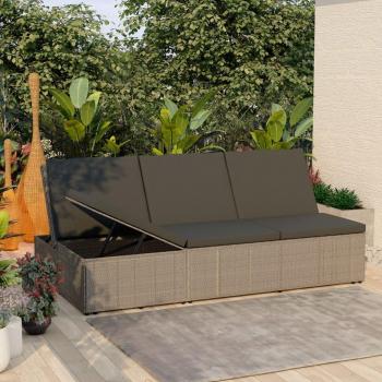 Gray Poly Rattan Convertible Sun Bed with Cushion