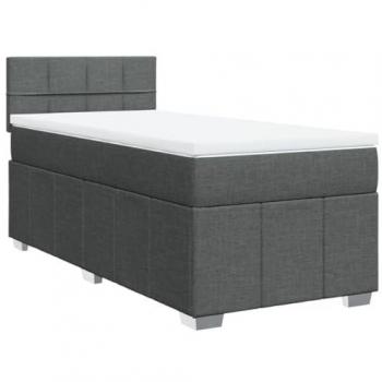 Cama box spring de muelles con colchón de tela gris oscuro 90x200 cm