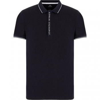 Armani Exchange Men's Stretch Cotton Polo Shirt with Hidden Buttons, Navy Blue, Size 2XL