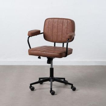 Silla de oficina vintage con ruedas simil piel rayada camel 56 x 56 x 92 cm