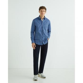 Rushmore Camisa de Hombre Sport Regular Fit 100% Algodón NON IRON Oxford Cuadro Marino, Cuello Botón Punta, Puño Arista, con Bolsillo