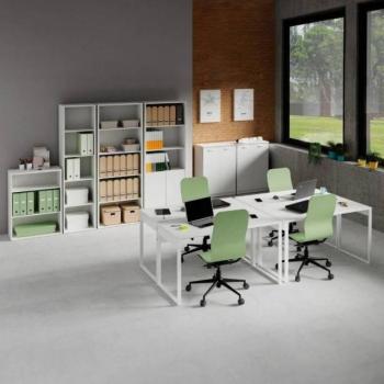 Pack Muebles Oficina Moderno 4 Escritorios y Estanterías Melamina Color Blanco