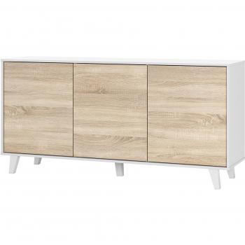 Habitdesign Aparador, Buffet, Salón Comedor 3 Puertas, Modelo Zaiken Plus, Color Blanco Brillo y Roble Canadian, Medidas: 154 cm
