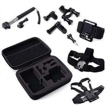SMARTEX-Juego de 12 piezas Conjunto de accesorios y soporte para el uso y Anclaje de cámara GoPro, SJCAM Sj4000,, Procam case Funda de protección///banda subasta selfie telescópica del tórax/Banda para la cabeza/Correa para dedos para cámaras de foto