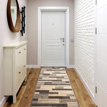 Alfombra de Pasillo KARMEL Deski, Tableros Caramelo Gris, 100x170 cm, Moderna y Beige