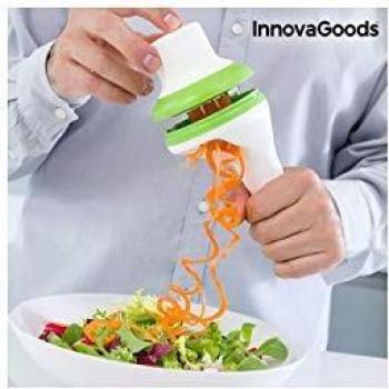 InnovaGoods Cortador de Verduras en Espiral 3 en 1, Acero Inoxidable, Blanco y Verde, 9x9x21 cm