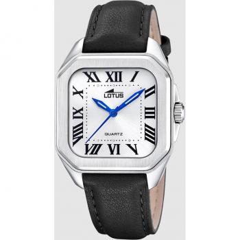 Reloj Lotus 18968/1 Blanco Mujer, Reloj de mujer Square Series, correa de piel color negro, diseño elegante y moderno