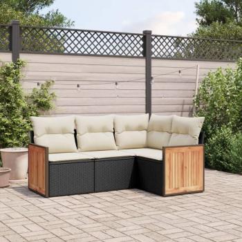4-Piece Black Poly Rattan Garden Sofa Set with Cushions