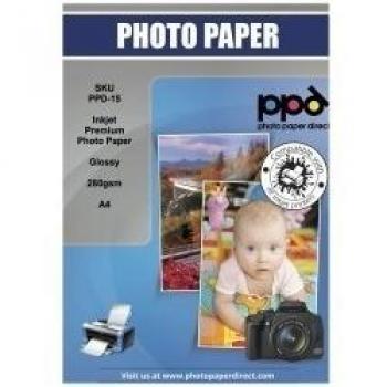 PPD Inkjet - A4 x 50 Hojas de Papel Fotográfico Brillante 280 g/m² - Calidad Profesional - Secado Instantáneo - Para Todas Impresoras de Inyección de Tinta - PPD-15-50