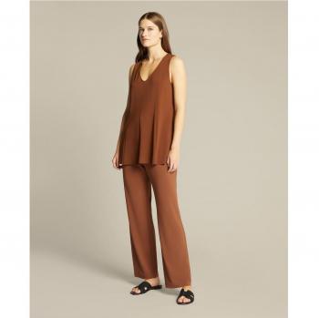 Pantalón recto de mujer liso de punto elástico