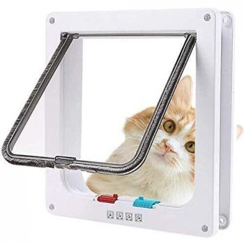 Sailnovo Puerta para Gato con Cierre magnético de 4 vías, Puerta para Mascotas para Gatos y Perros pequeños, Puerta para Gatos con túnel XL Blanco 20 x 22 x 5.5 cm