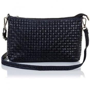 Firenze ARTEGIANI. Bolso Piel auténtica Mujer Grabado geométrico Lacado. Bolso de Mano.Mujer. Made in Italy. Vera Pelle Italiana. 27x15x7 5 cm. Color: Azul Oscuro