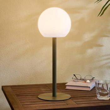 Lámpara de mesa LED Eleia, verde, metal, batería recargable, IP44