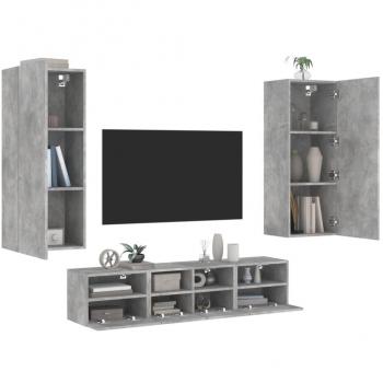 Mueble de TV de pared 5 piezas en madera de ingeniería gris hormigón