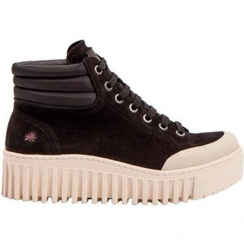 Art Botines para Mujer 1532 Nobuck-W Black-Cream con Plataforma y Cierre de Cordones