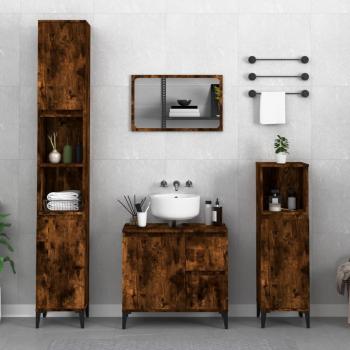 Conjunto de muebles de baño 3 piezas de madera contrachapada roble ahumado marrón multicapa